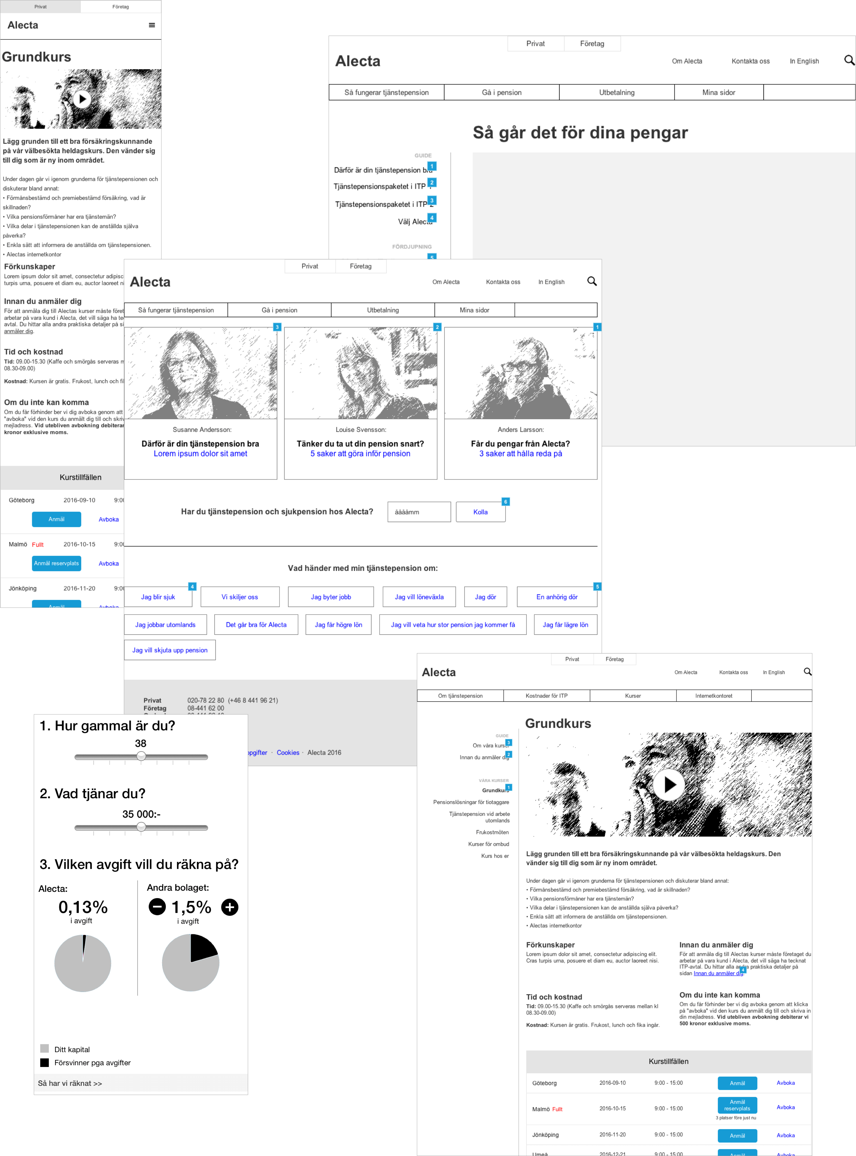 Wireframes from the design process