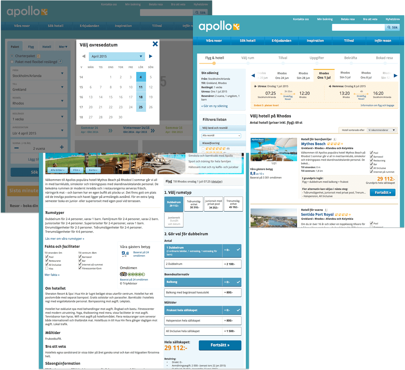 Different examples of the new booking flow viewed on a large screen