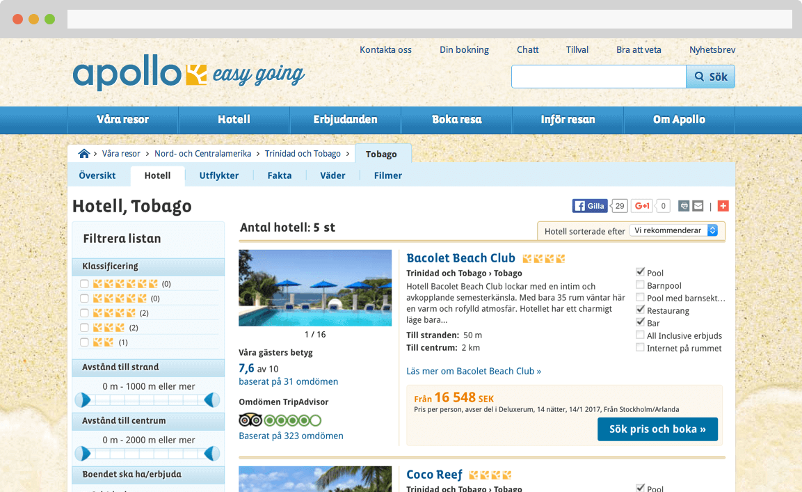 The page template used for listing of all hotels