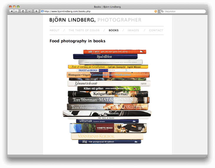 Screenshot of the Books section on Lindberg's website